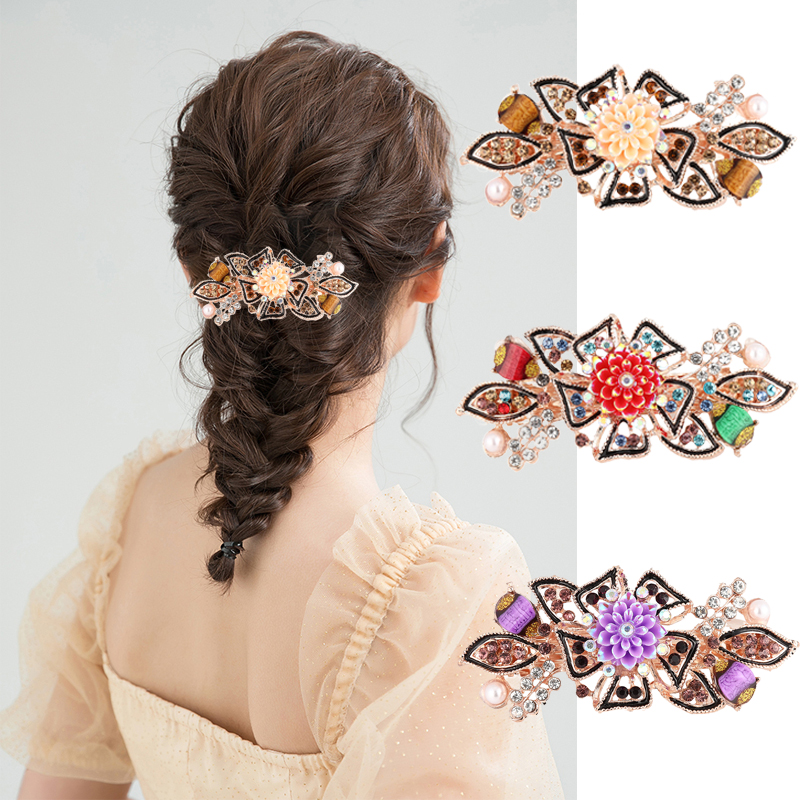 

Large Size High Quality Alloy Barrettes Resin Flower Crystal Pearls Hair Clip Elegant Hair Accessories For Women Ponytail Holder