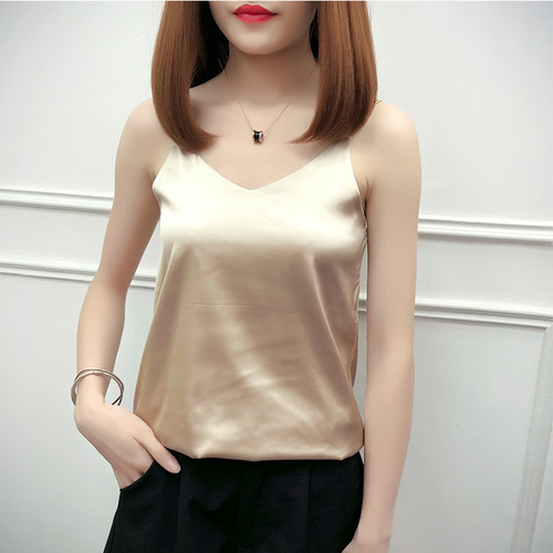 

Stinlicher Silk Tank Top Gray Champagne Green Black White Top Female Sexy Slim V Neck Sleevelss Camisole Tank