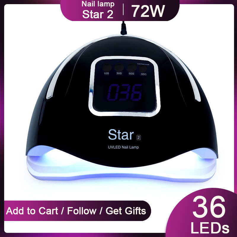 

RainSolid 72W New Nail Dryer Double Light Source SUN UV LED Nail Lamp For Curing Gel Polish with Bottom Time Setting LCD display, 108w white