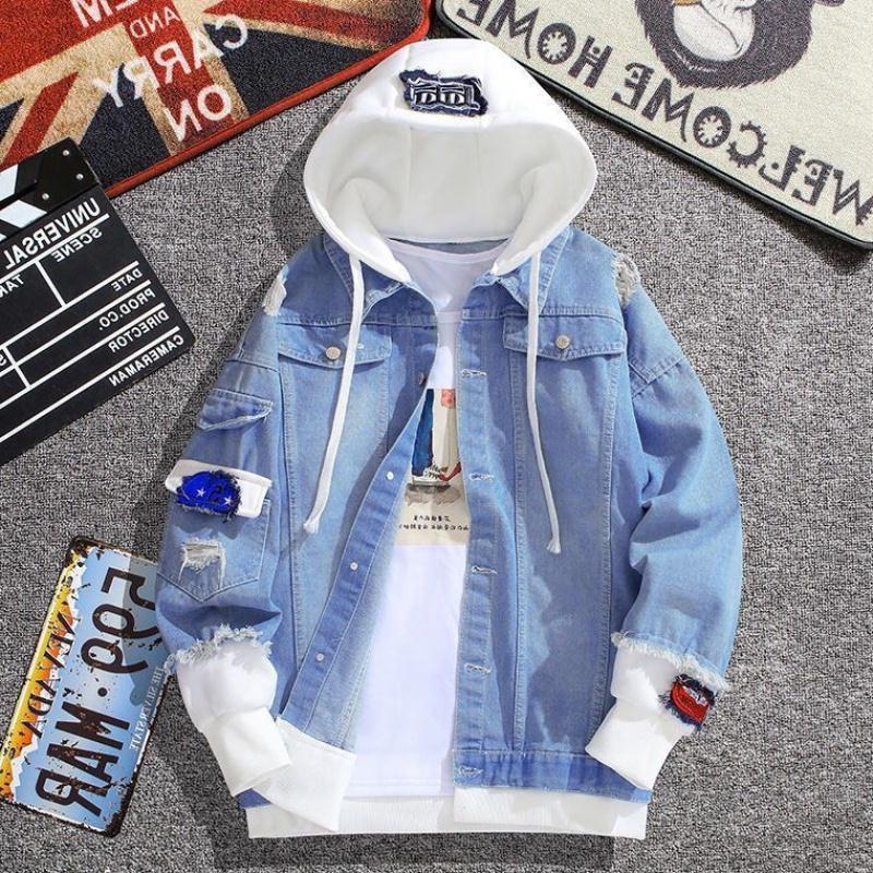 

Autumn Hooded Jean Jacket for Women Loose Casual Blue Fashionable European Women Coats Female outwear Denim Feminine 2020 New, Light blue 2