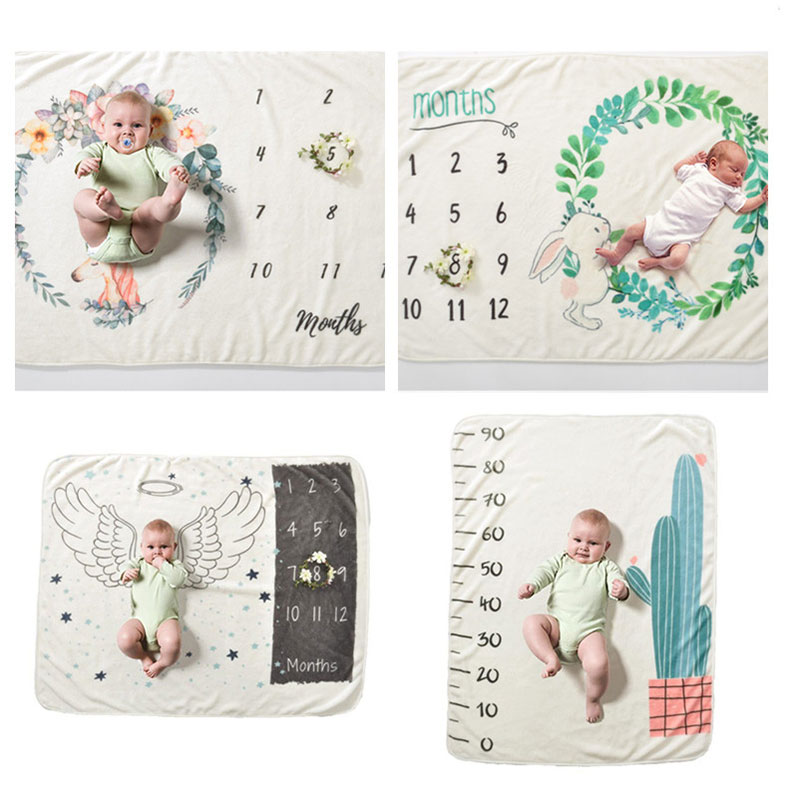 

Infant Photography Props Blanket Fleece Newborn Baby Monthly Growth Milestone Background Photo Porps Stroller Blanket 76x100cm