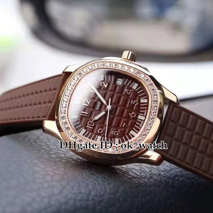 

New Diamond Bezel Aquanaut 5068R-001 Japan Miyota 8215 Automatic Womens Watch High Quality Brown Dial sapphire Ladies Watches Rubber Strap, P2