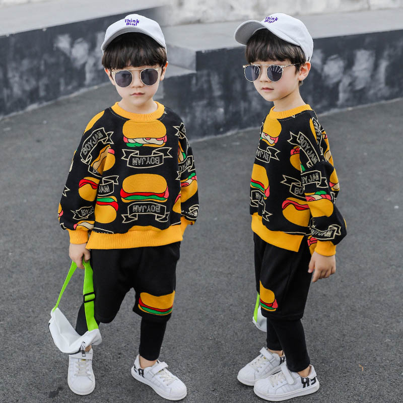 

kids tracksuit set boys casual suits loose kids outfits kids designer clothes boys long sleeve sweatshirts+pants sports wear retail A7823, Black