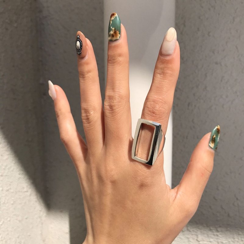 

LouLeur Real 925 Sterling Silver Rectangular Ring Minimalist Geometric Adjustable Open Rings For Women 925 Fine Jewelry