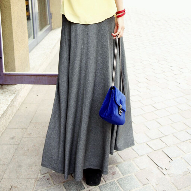 

New Casual Elegant Women Cotton Long Skirts Elastic Waist Pleated Maxi Skirts Beach Boho Vintage Summer Faldas Saia D160, D00160 navy blue