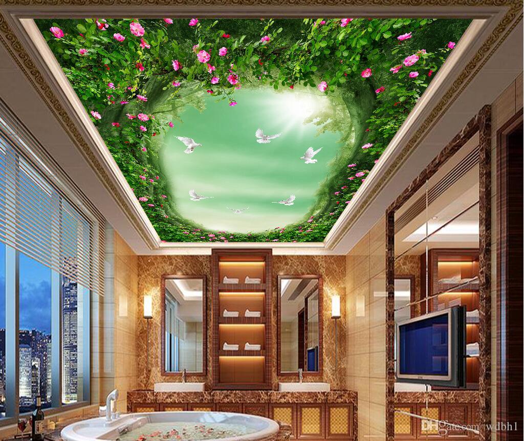 

3d ceiling murals wallpaper custom photo non-woven murals wallpaper for walls 3 d Fantasy flower vine white dove ceiling interior for home, Picture shows