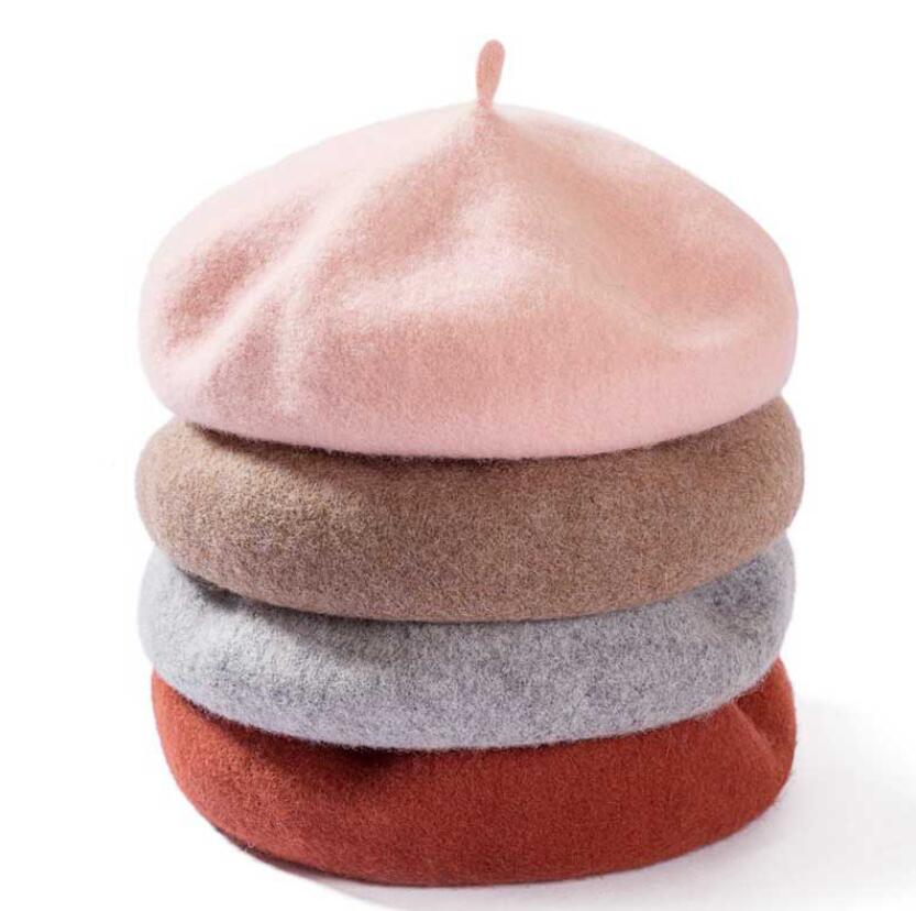 

Winter Warm faux Wool Beret Women Girls French Artist Beanie Hat Cap red black purple beige Kawaii Flat Top caps warmers 17 Colors, As picture
