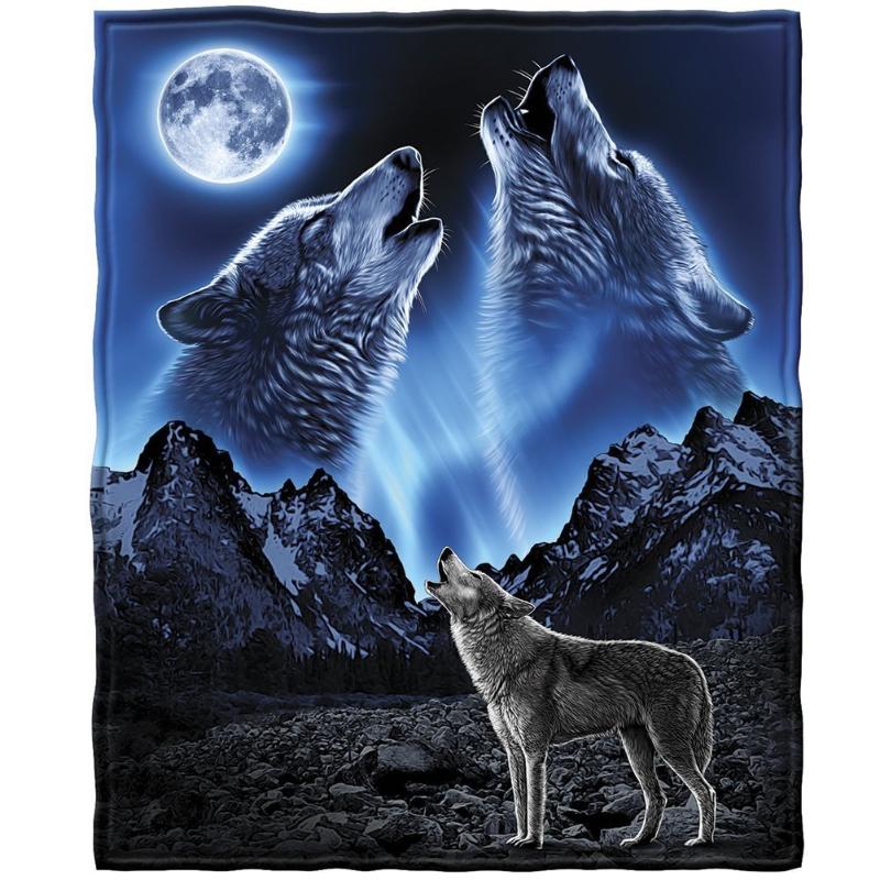 

CHARMHOME Spring Autumn Custom Fleece Blankets for Beds Durable and Comfortable Wolves Howling Moon Beach Blanket for Adults Kid