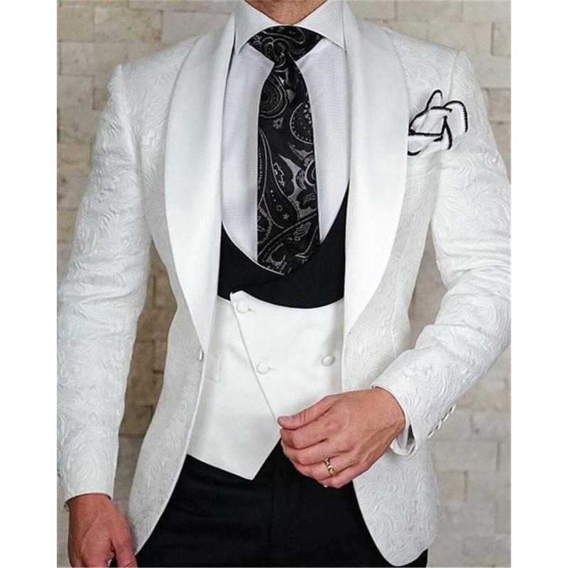 

Groom Tuxedos Suits Shawl Lapel Best Men High Quality Embossing Men Suits Wedding 3 Pieces ( Jacket+Pants+Vest+Tie ) E80, Same the picture