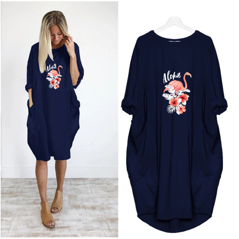 

Summer Women Dresses Flamingo Floral Print Clothing Romantic Loose Women Clothes Plus Size Mini Dress Casual Female Fashion, Solid1