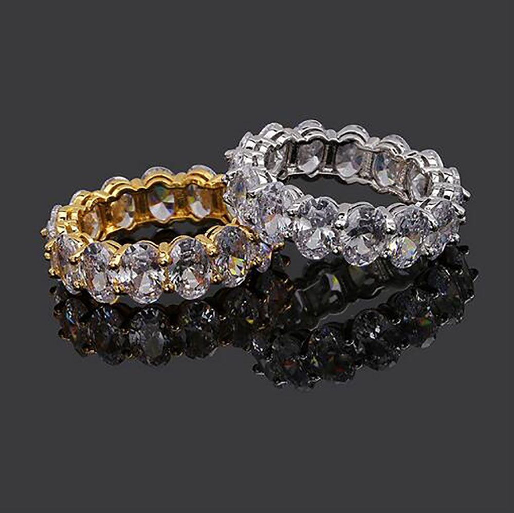 

18K Gold Plated Love Heart Oval Round Stones Bling Rings Cubic Zirconia Micro Pave Diamonds Hip Hop Ring For Men and Women