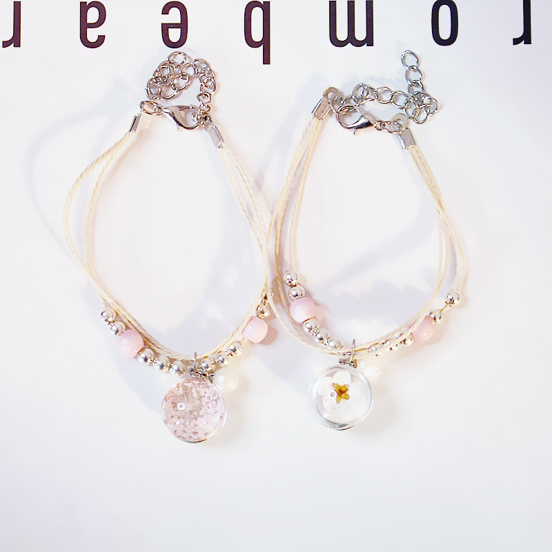 

Link, Chain Bracelet Girl Simple Cute Mori Colored Glaze Female Japanese Cherry Blossom Charm Gifts For Women