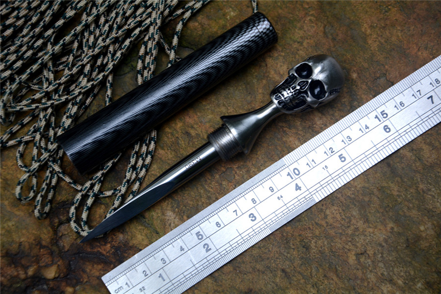 

Skull Tea Knife EDC Tool Punching knife M390 Damascus Blade Stainless steel handle survival fixed blade tea knife