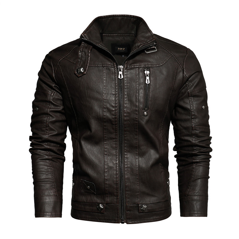 

men's new leather jacket high quality of men's PU jacket European and American wind restoring ancient ways, Black