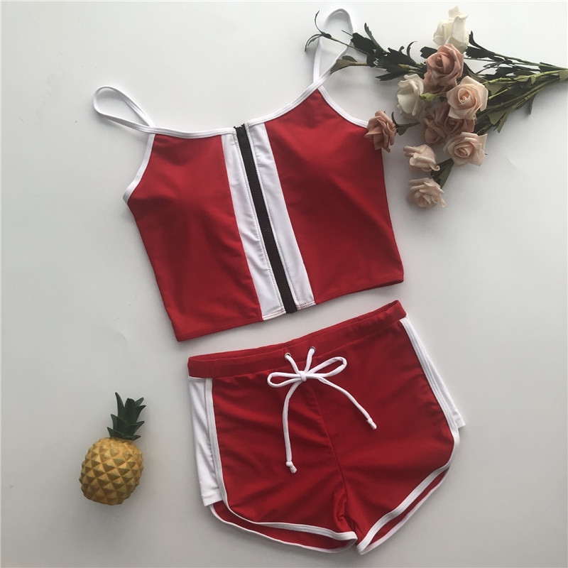 2 Pieces Push-up High Waist Bikini Set Sexy Zipper Bikinis Women Bathing Suit Swimsuit 2020 New Sports Swimwear Summer Beachwear