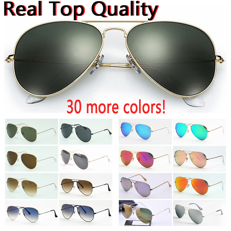 

mens sunglasses top quality aviation pilot sun glasses for men women with black or brown leather case, cloth, and retail accessories!