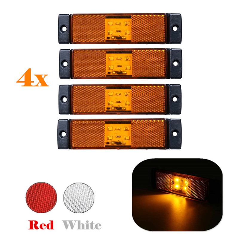 

4x 12V 24V 4-LED Side Marker Lights Car External Warning Indicator Turn Signal Tail Light Position Lamp Trailer Truck Van Lorry, As pic