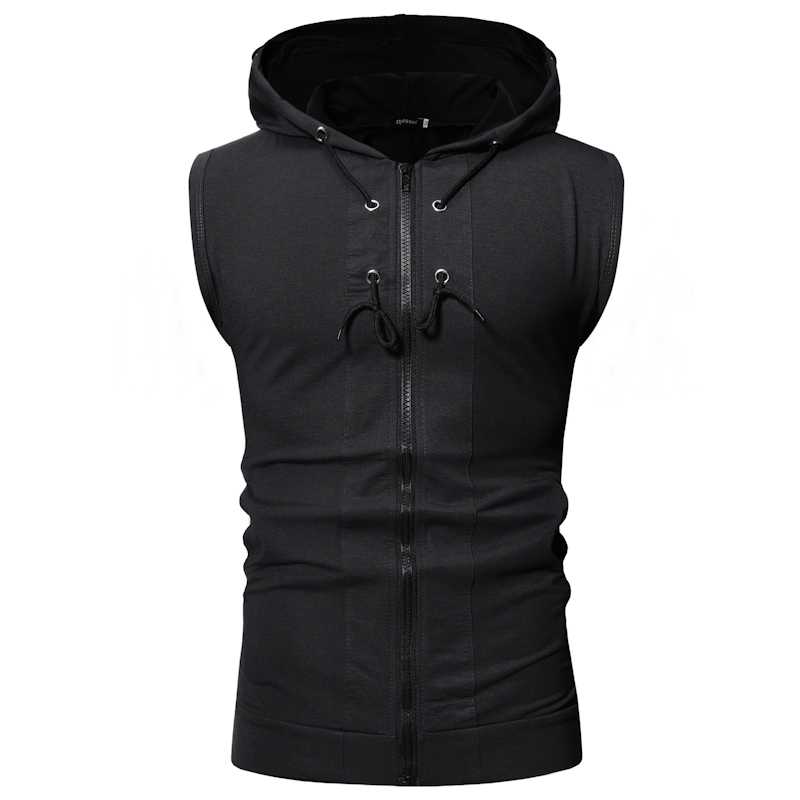 

Men's Shirt Summer New England Style Men's Casual Hooded Sleeveless T-Shi P025, Black