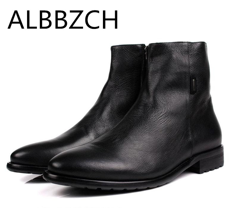 

New Men's Boots Genuine Leather Pointed Toe Ankle Boots British Trend Work Soft Comfortable High Top Casual Shoes