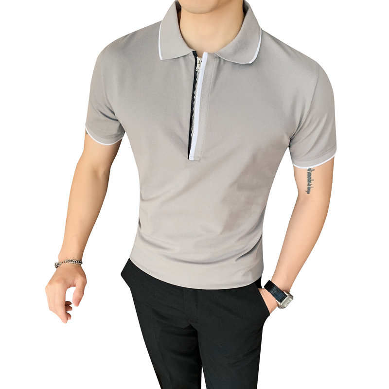 

2020 Summer England New England Simple Zipper Design Sportsman Knitted Sweatshirt Slim Business Casual Shirt, Black