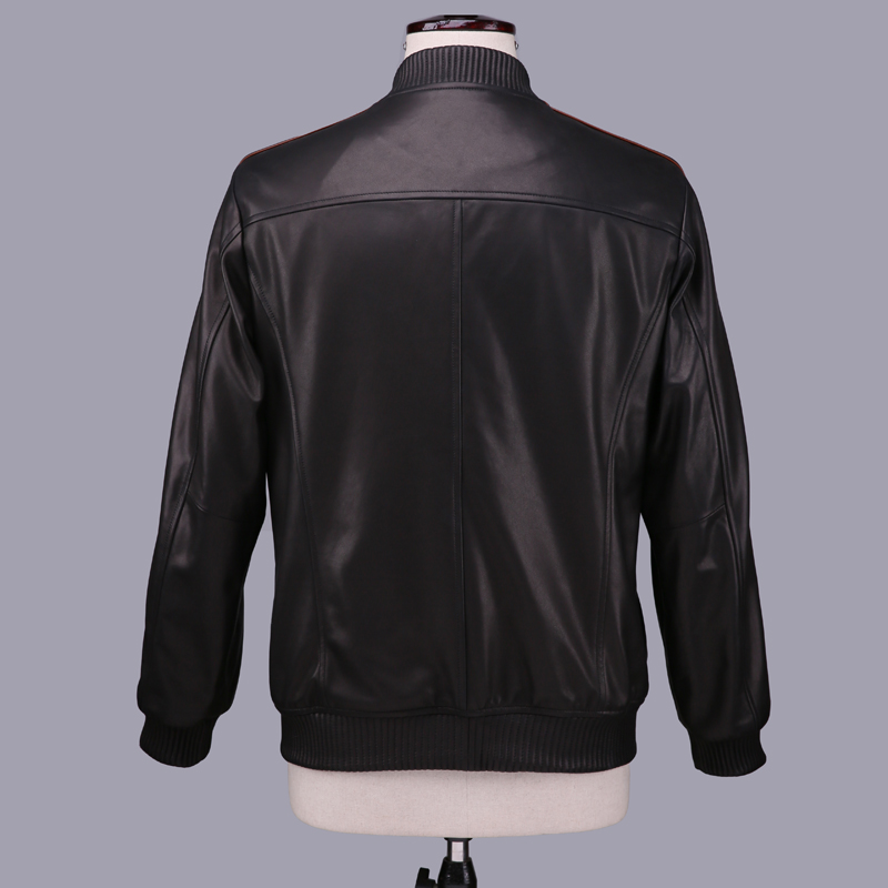 

Men Sheepskin Leather Geniune Bomber Jacket Spring Autumn Quality Outwear Veste Homme 27-H22# MF427, Black