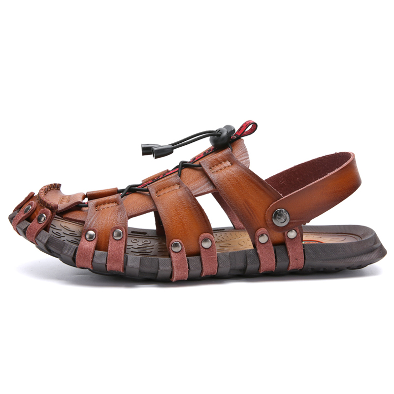 

YOUQIJIA New Summer Men Sandals Breathable Leather Men Beach Sandals Casual Shoes Comfortable Slip-on Casual, Khaki