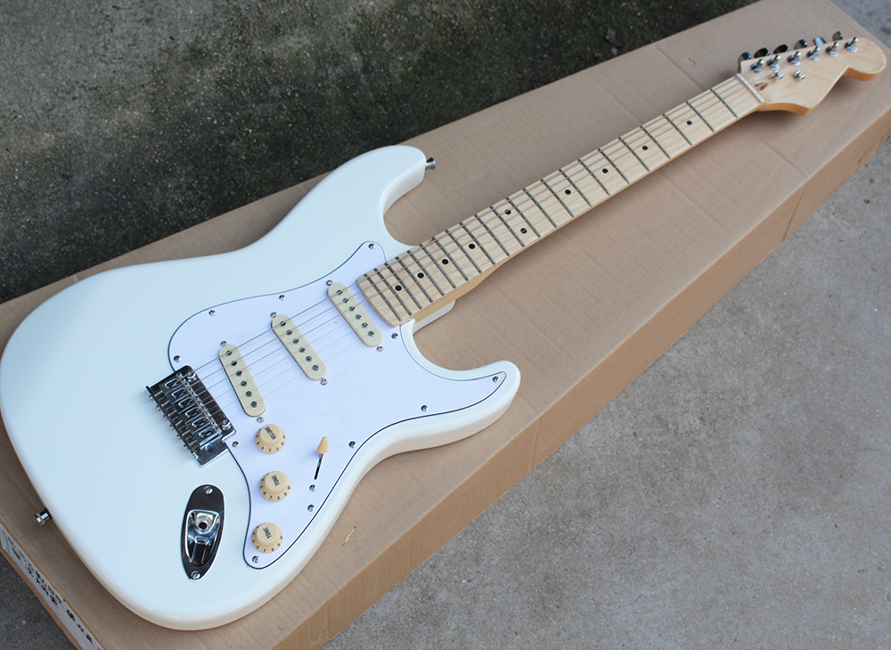 

Two Styles Factory Wholesale White Electric Guitar with White Pickguard,SSS Pickups,Maple Fretboard,Can be Customized as Request