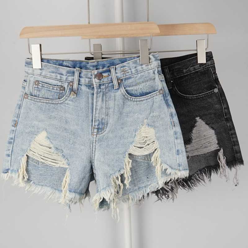 

High Waist Women Denim Shorts 2020 New Hole Ripped Pockets Short Jeans Pants Wild Stylish, Light blue
