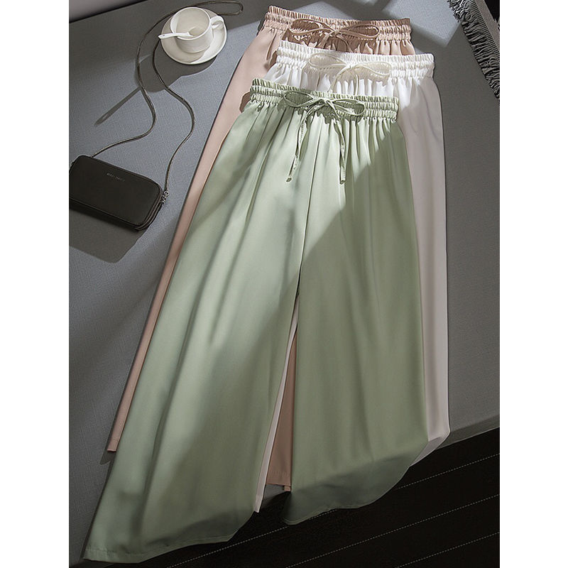 

2020 New Spring and Summer Women High Waist Chiffon Wide Pants Korean Version Slim Ladies Pants Female Solid Loose Trousers C10, White