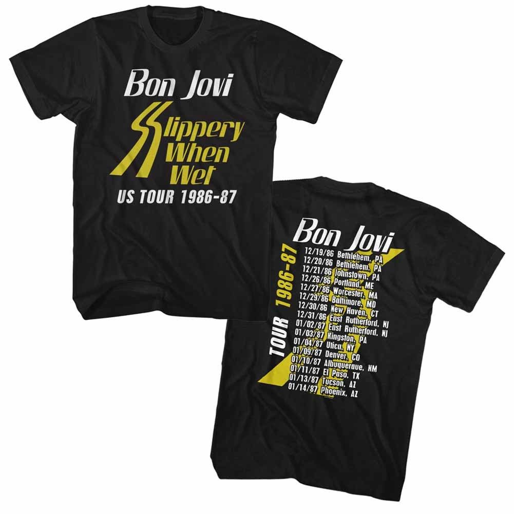 Bon Jovi T-Shirt Resbaladizo Cuando Mojado gira Europea 1986 Todas las Tallas Nuevo Oficial