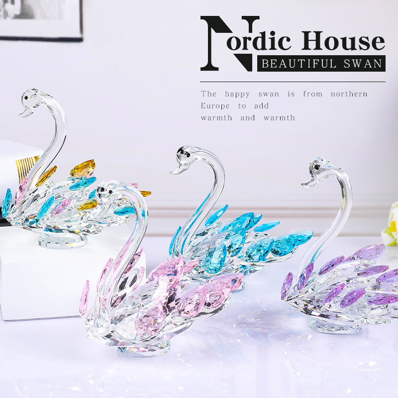 Colorful Crystal Swan Figurines Diamond Ornaments DIY Gift Porps Home Decor