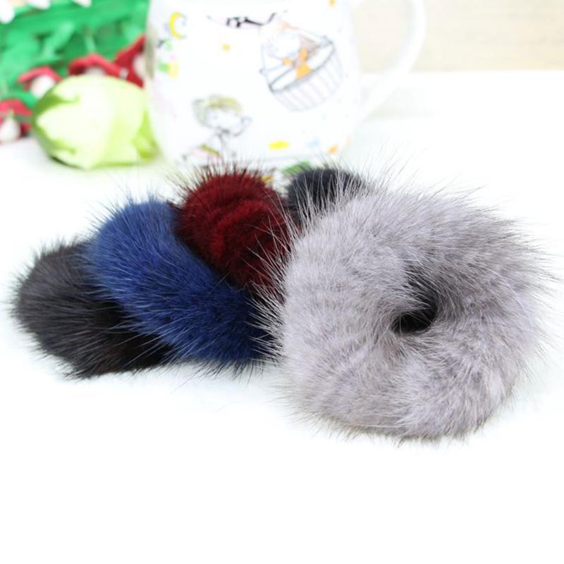 

Fashion Women Soft Mink Hair Scrunchie Rope Ponytail Tail Stripe Wrist Band