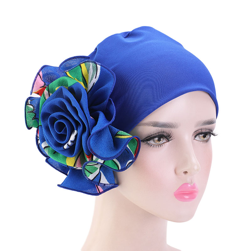 

Helisopus New Women Elastic Headwrap Big Flowers Printed Turban Fashion Head Wraps Muslim Hat Ladies Hair Accessories