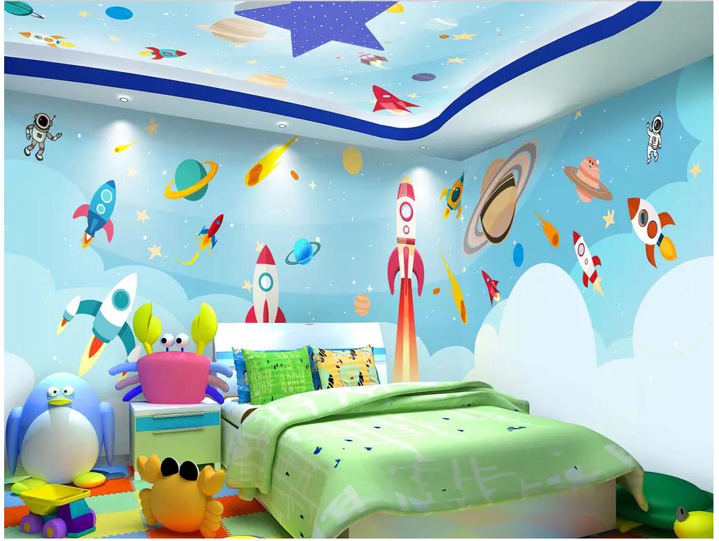 

3d wallpaer custom mural photo Rocket launch cartoon hand drawn space theme space room home decor 3d wall murals wallpaper for walls 3 d, Customize