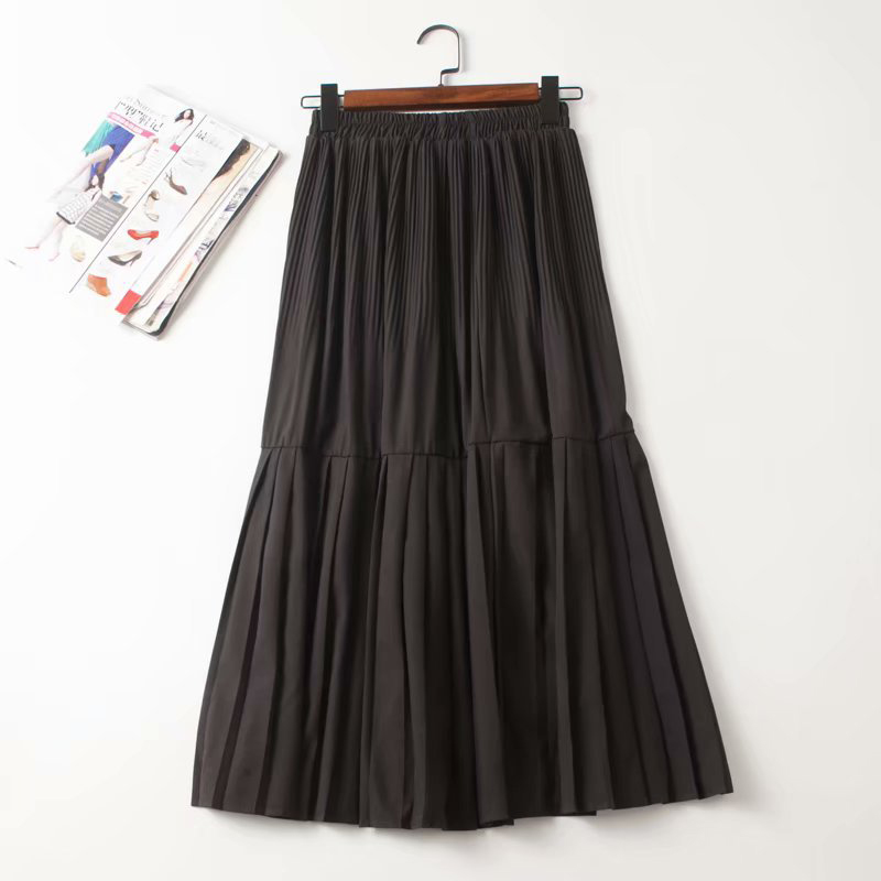 

Spring Pleated High Waist Long Skirt Women Black Elastic Waist Loose Female Skirts 2020 Summer Fashion Casual Ladies Bottoms