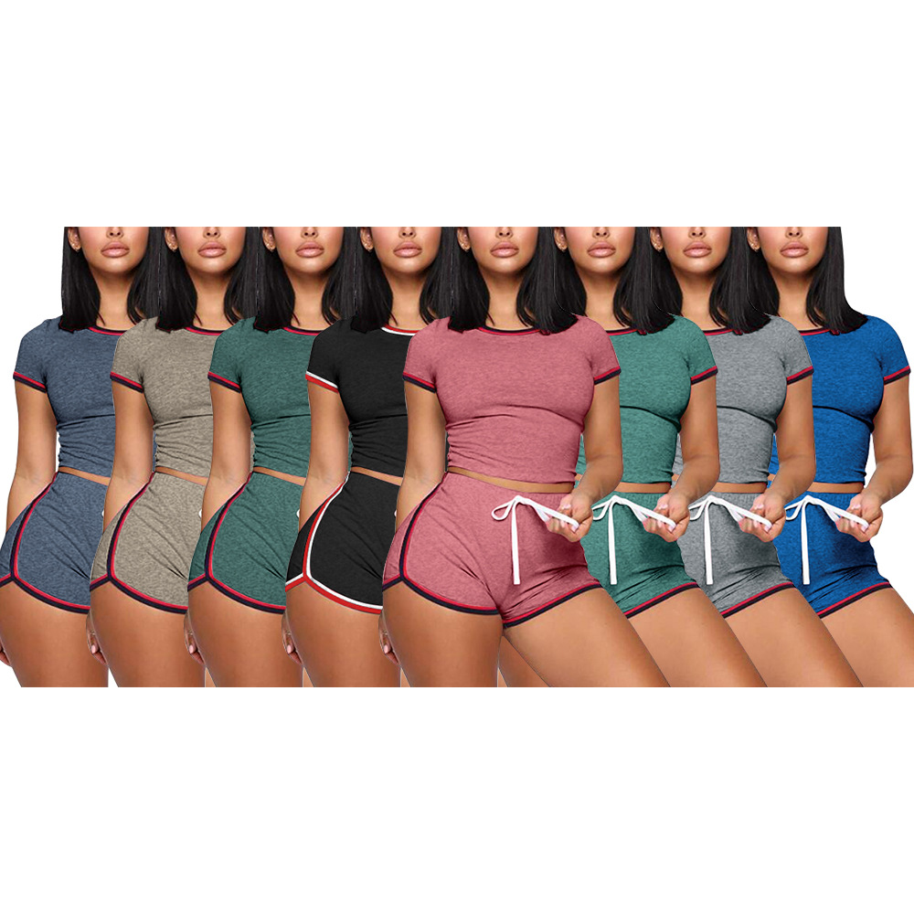 

Women' Tracksuits 13 Colors Women 2pcs Tracksuit Solid Color Stitching Casual Female Suit T Shirt Shorts Set Sport Elastic Waist -XXL