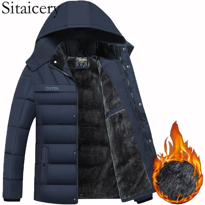 

Sitaicery 2019 Hot Fashion Hooded Winter Coat Men Thick Warm Mens Winter Jacket Windproof Father's Gift Parka, Navy blue