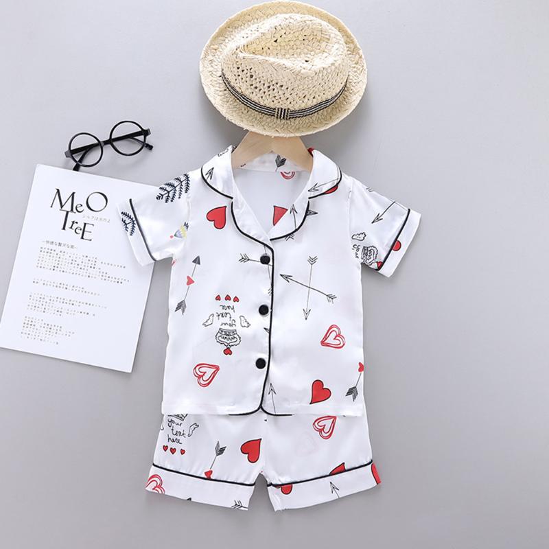 

Heart-shaped Printed Baby Boy Girl Pajama Set Short Sleeve Shirt Tops Shorts Sleepwear Set Summer Toddler Pajamas Baby Clothes, White