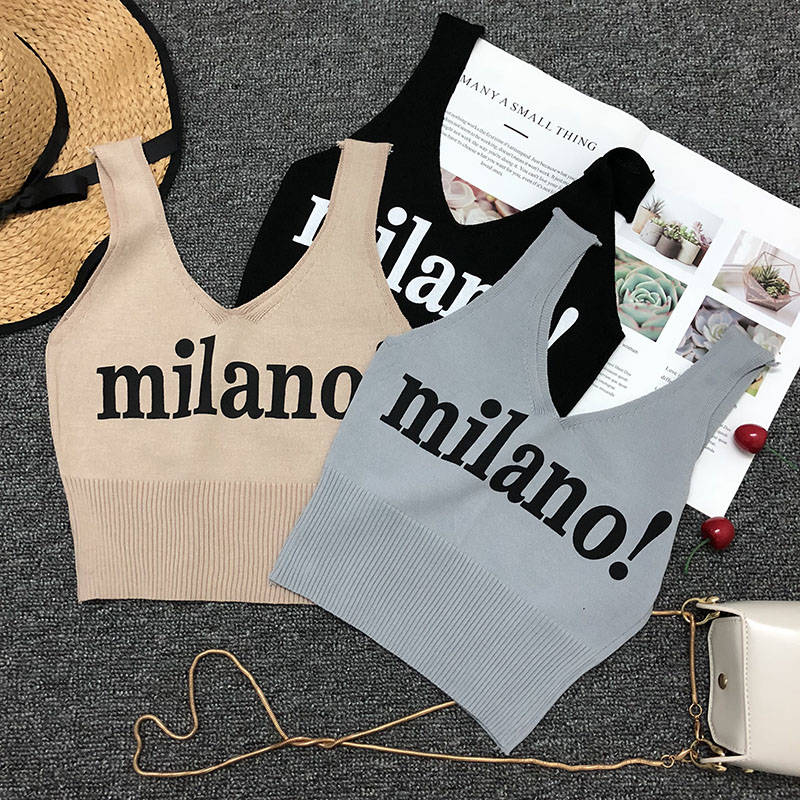 

20190627 Printed lettered knitted suspender vest, White