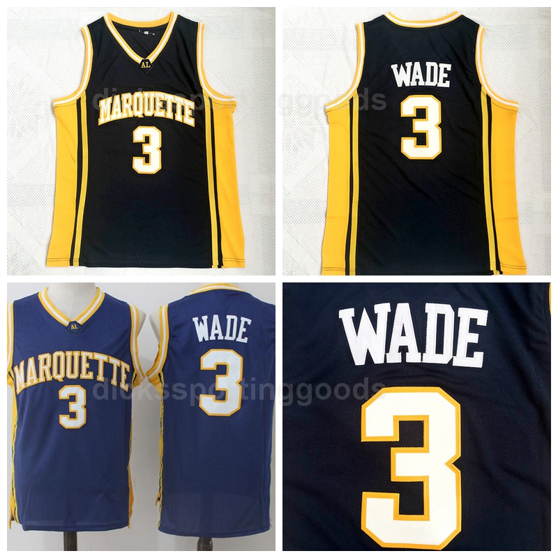 

NCAA College Basketball Dwyane 3 Wade Jersey Men University Marquette Golden Eagles Jerseys Team Color Black Blue For Sport Fans High/Top