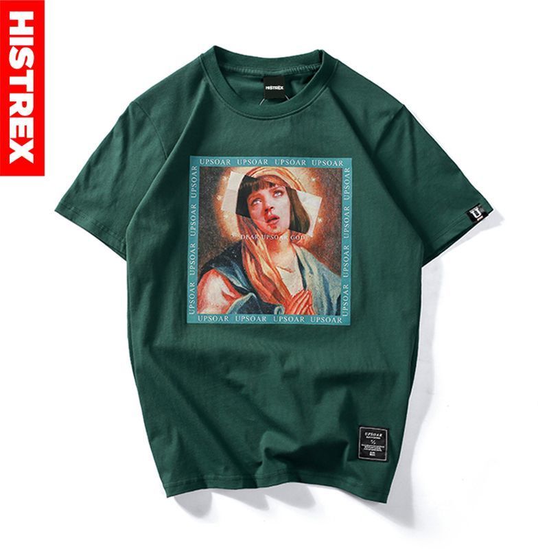 

Hip Hop T-shirt Quentin Tarantino Mapping Pulp Fiction Virgin Mary Maria T-shirt Green Street Cotton A Top T-shirt SH19062801, White