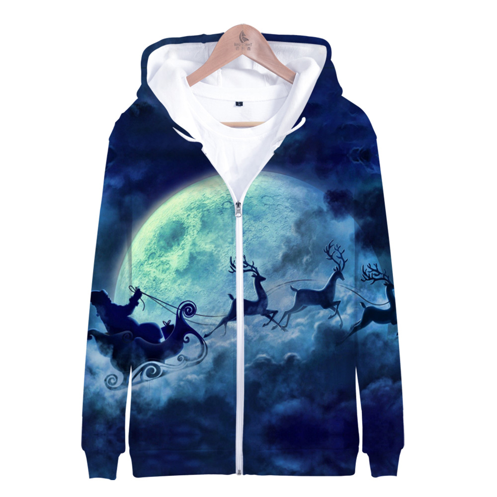 

2019 3D Zip Men's Hoodies Merry Christmas Hoodie Mens Autumn Men Coat Christmas Casual Male Fashion Street Wear Fashion