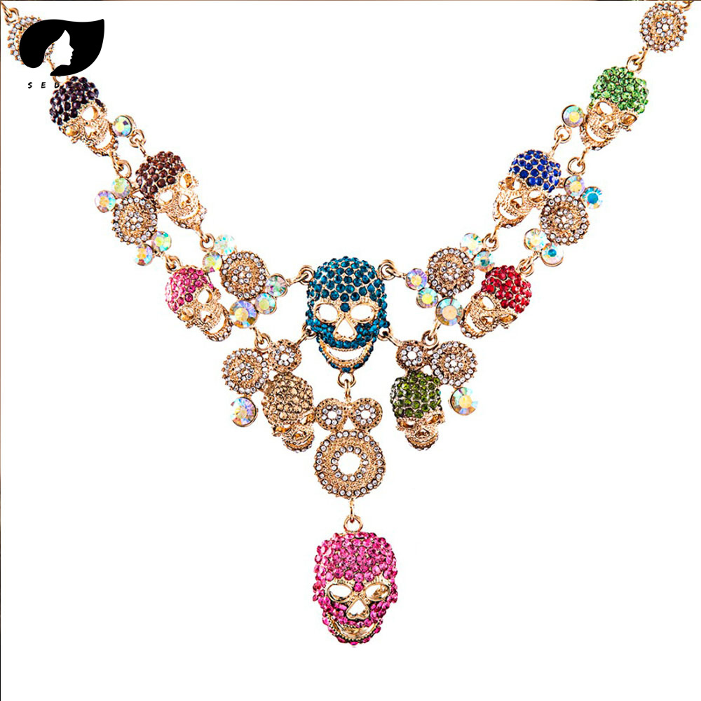 

2019 Metal Skull Pendant Crystal Chokers Skeleton Necklaces For Women's Fashion Vintage Imported Female Accessory J190711