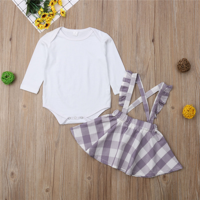 

Autumn Newborn Kid Baby Girls Clothes Set New Long Sleeve Bodysuit Tops Plaids Overall Suspender Plaid Skirt Girl Outfits 0-24M, Multi