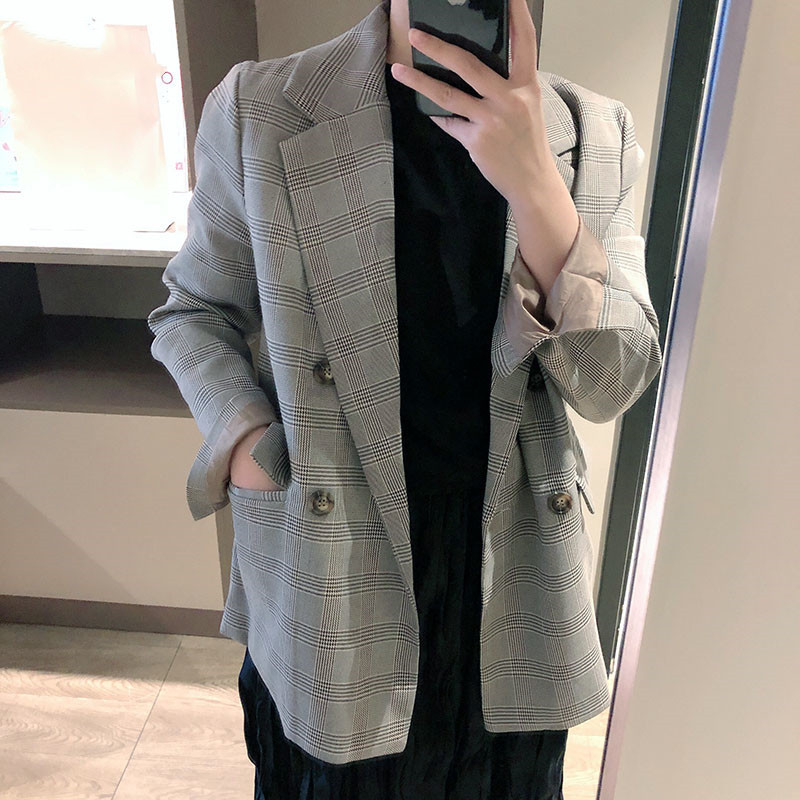 

Plaid suit female 2020 Spring New Korean casual slim women's jacket, Gray coffee