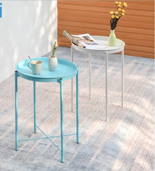 Nordic modern compact circular Bedroom Furniture Mini creative small tea table edge corner several bedside foldable tables-image-485765153
