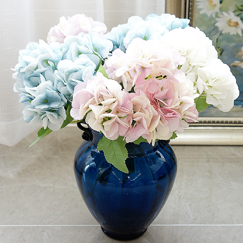 

NEW 5 Heads small Hydrangea branch silk artificial flowers for wedding party decoration flores artificiales fleur artificielle, Blue