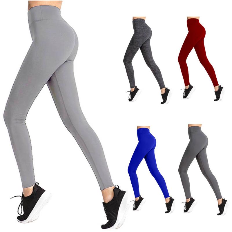 2020 Gym Women Sports high rise leggings quality High Elastic Waist Solid 4-way Stretch Skinny Workout Leggins Ladies Pants Size