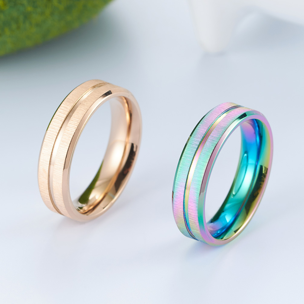

Titanium Steel Brushed Colorful Groove Rings for Women Men Elegant Rose Gold Color Matte Wedding Band Female Rings Jewelry Anel