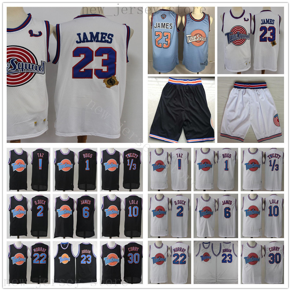 

Black White Space Jam Basketball Jerseys Movie Tune Squad Looney Daffy Duck Bill Murray Lola Bugs Bunny TAZ Tweety Michael James Curry Short, Same as picture